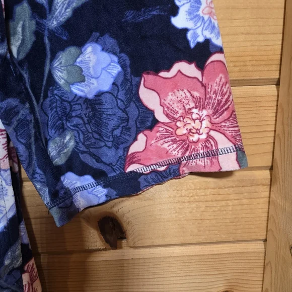 Miss Elaine Housecoat Velour Plush Full Zip Blue Floral Pockets Large Grandma - Picture 5 of 6